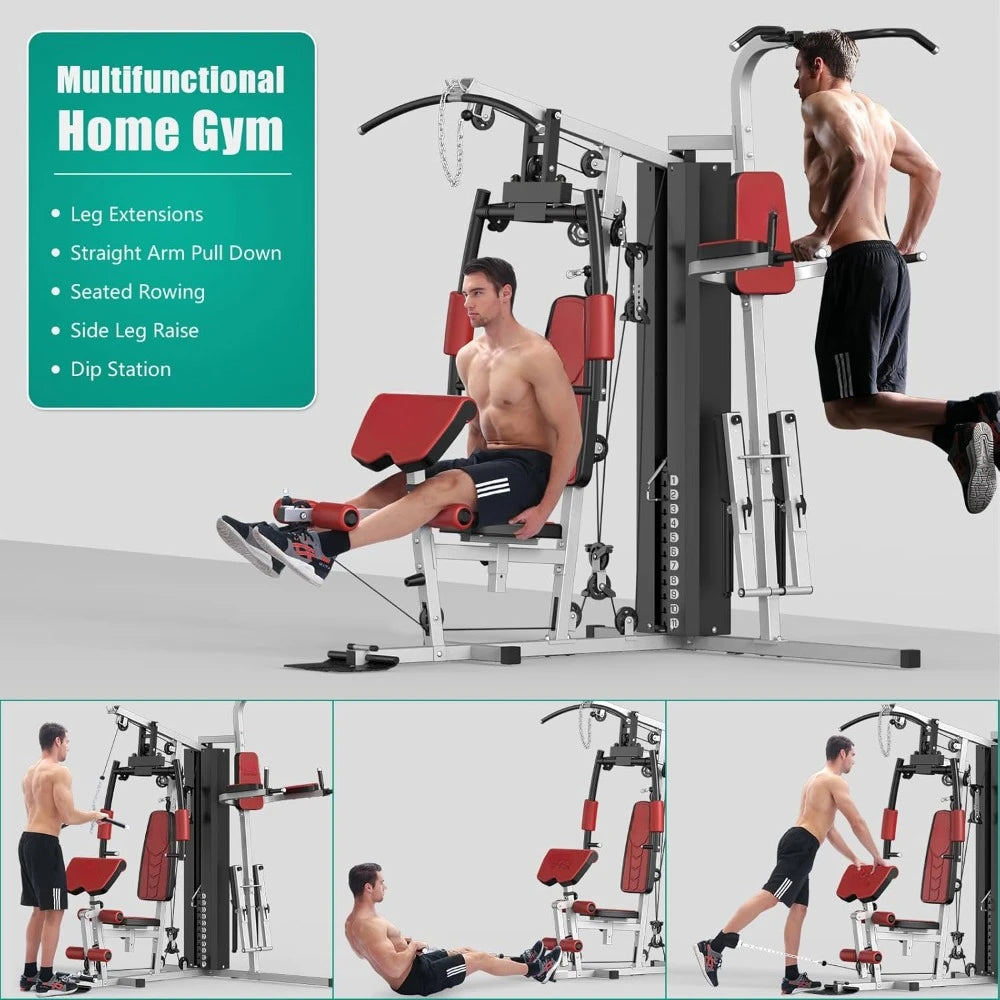 Multifunctional Home Gym Equipment with Pulley System, Arm & Leg Developer