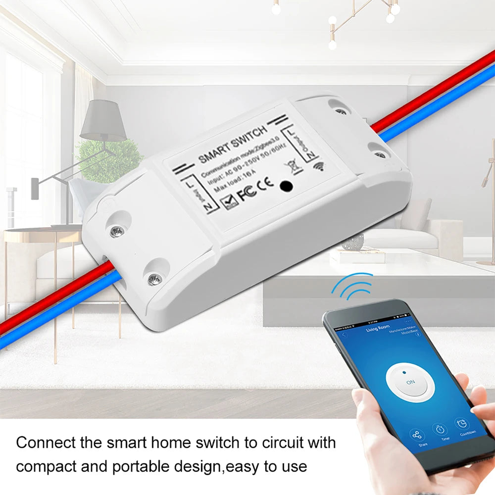 WiFi & BT Smart Switch 10A 2200W, Tuya APP Voice Control, Remote & Timing Switch