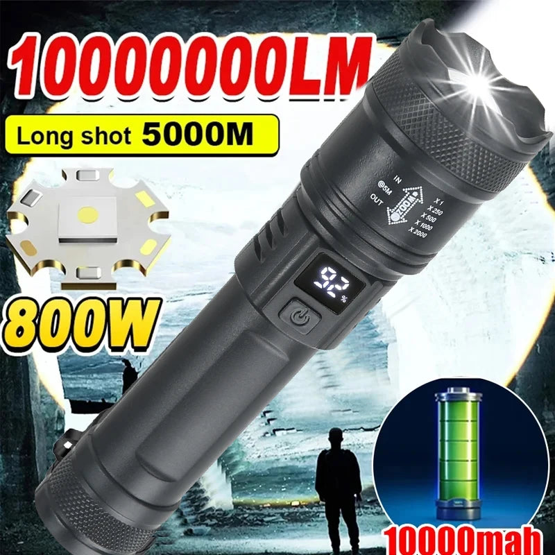 High-Power LED Flashlight 2000LM – Tactical USB Rechargeable Torch