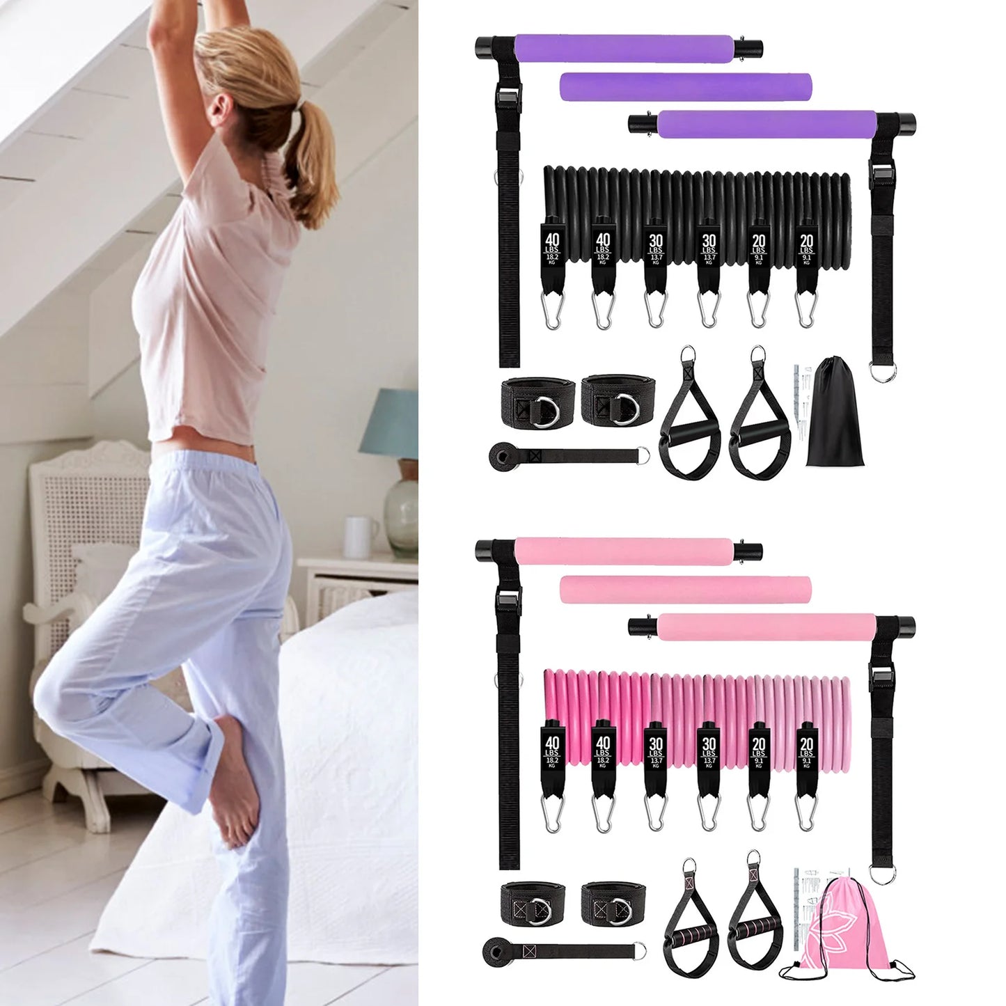 11pcs Portable Pilates Bar Exercise Kit for Home Workouts