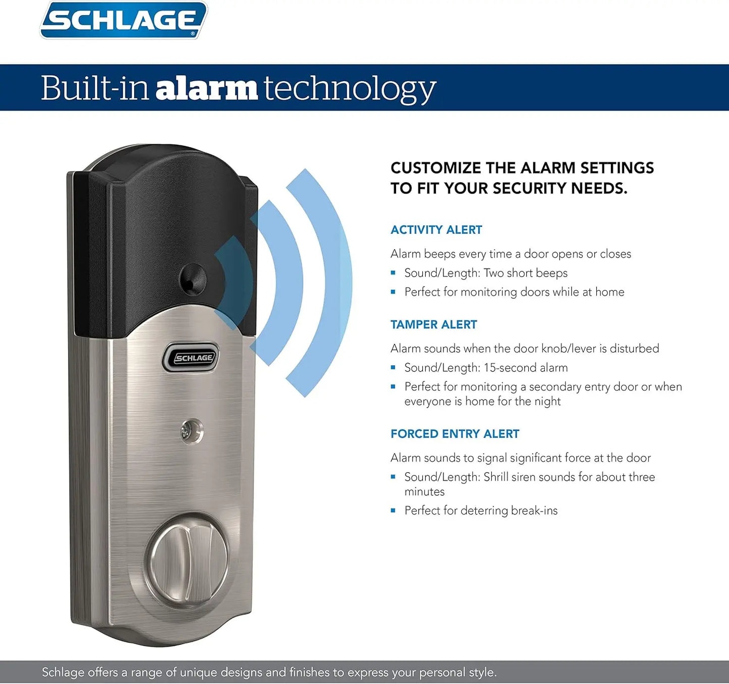 BE469ZP CAM 619 Smart Deadbolt with Alarm, Satin Nickel, Z-Wave Plus