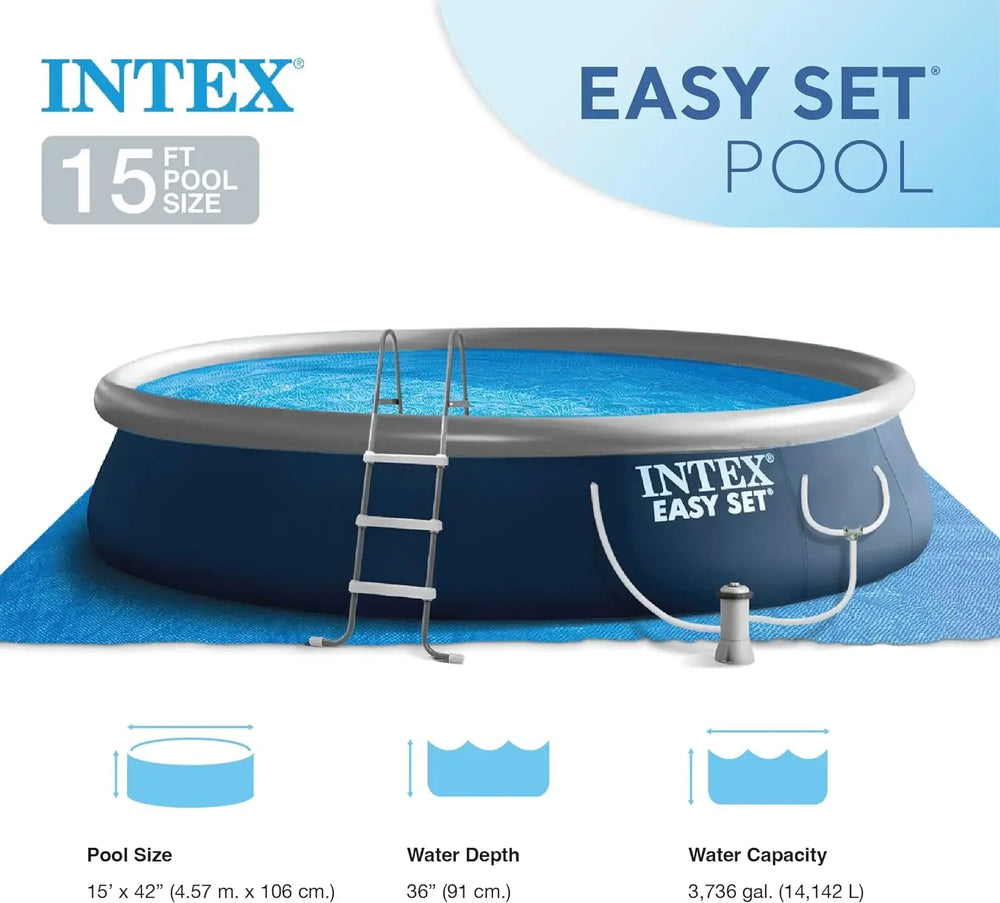 Easy Set 15' x 42" Round Inflatable Outdoor Swimming Pool Set with Filter Pump, Ladder & Ground Cloth