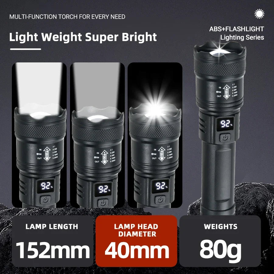 High-Power LED Flashlight 2000LM – Tactical USB Rechargeable Torch