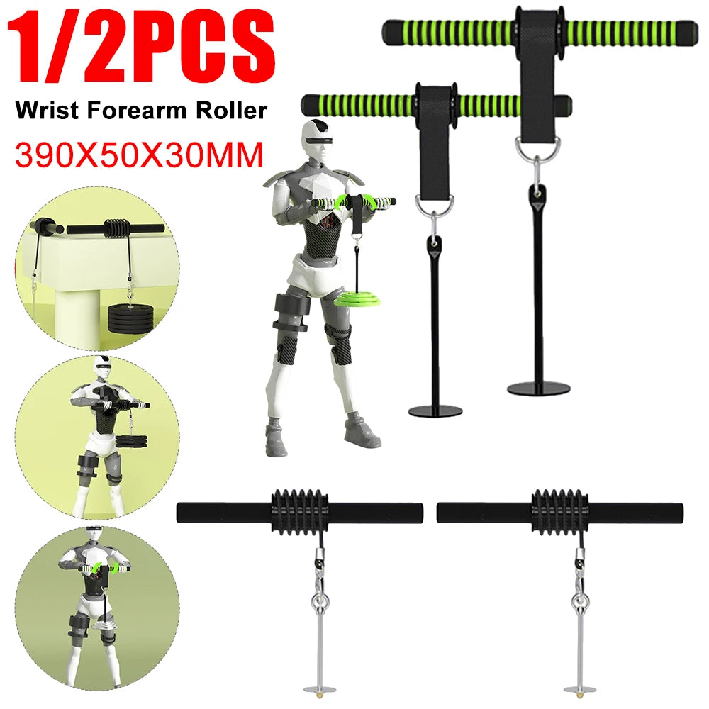 Wrist Forearm Roller Trainer Pulldown Bar with Sponge Grips for Bodybuilding