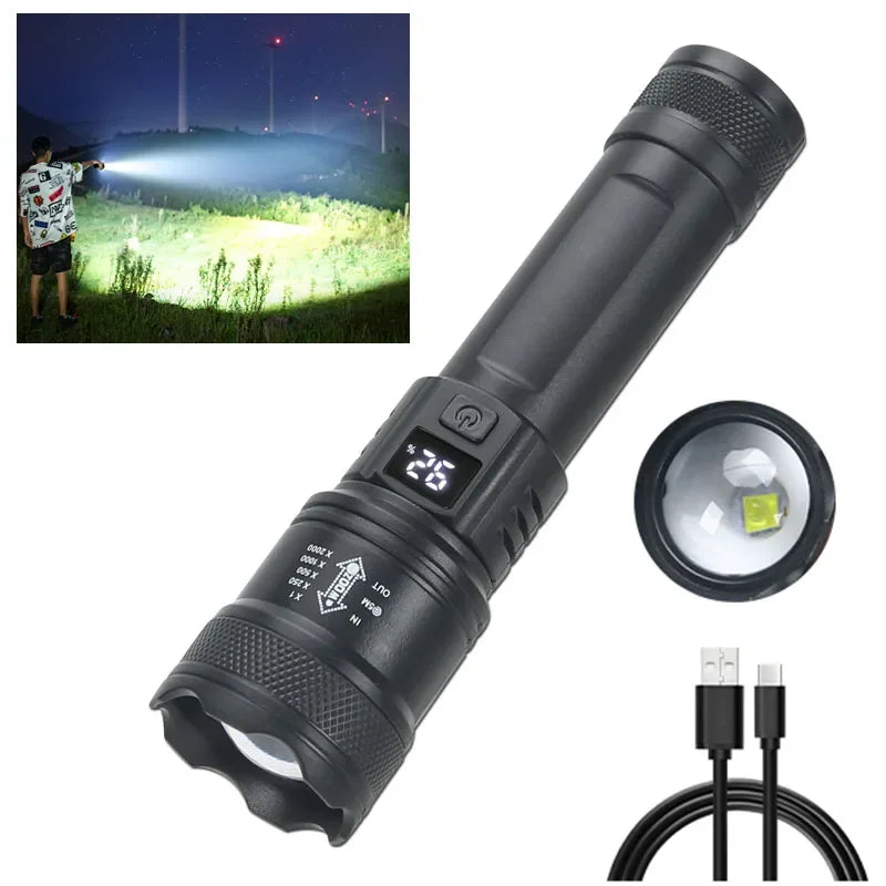 High-Power LED Flashlight 2000LM – Tactical USB Rechargeable Torch