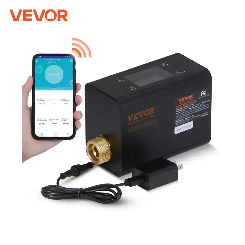 VEVOR Smart Water Monitor & Automatic Shutoff Detector for 1-Inch/3/4-Inch Pipes